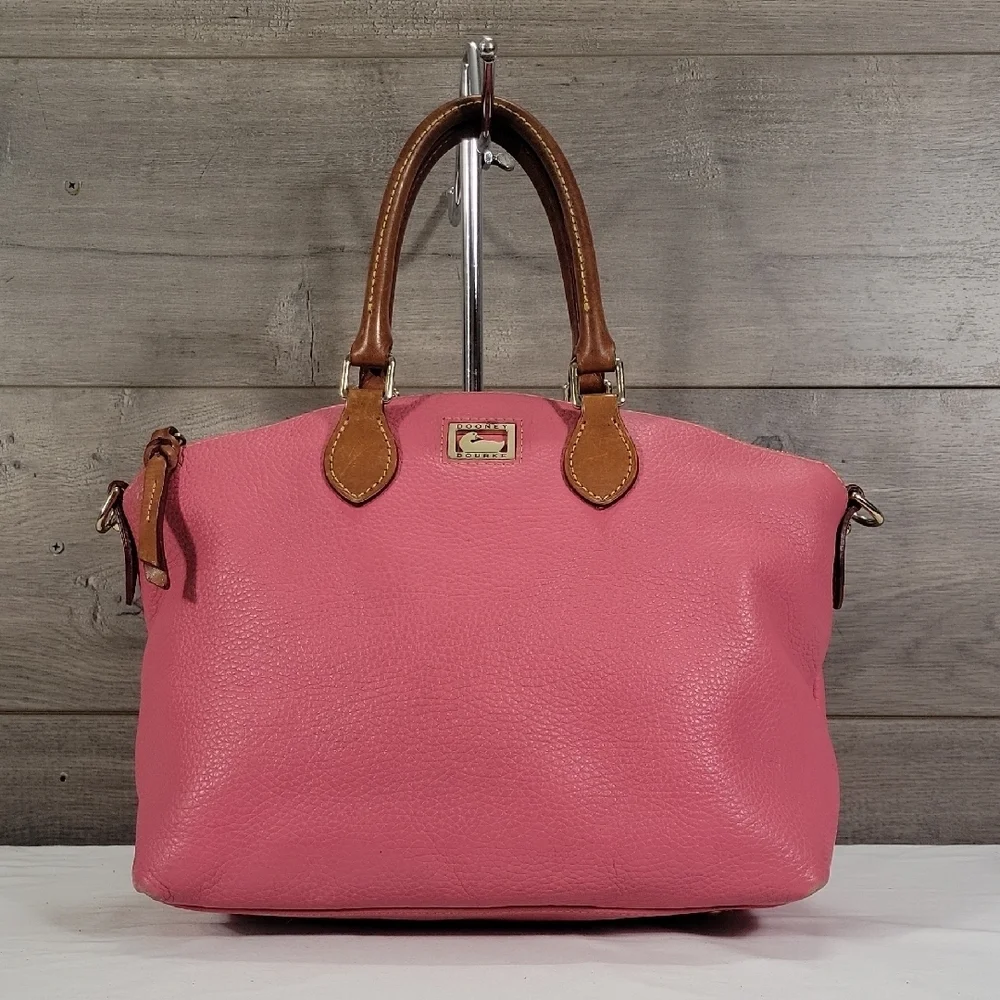 Dooney & Bourke Pink Leather Satchel Handbag with Brown Trim